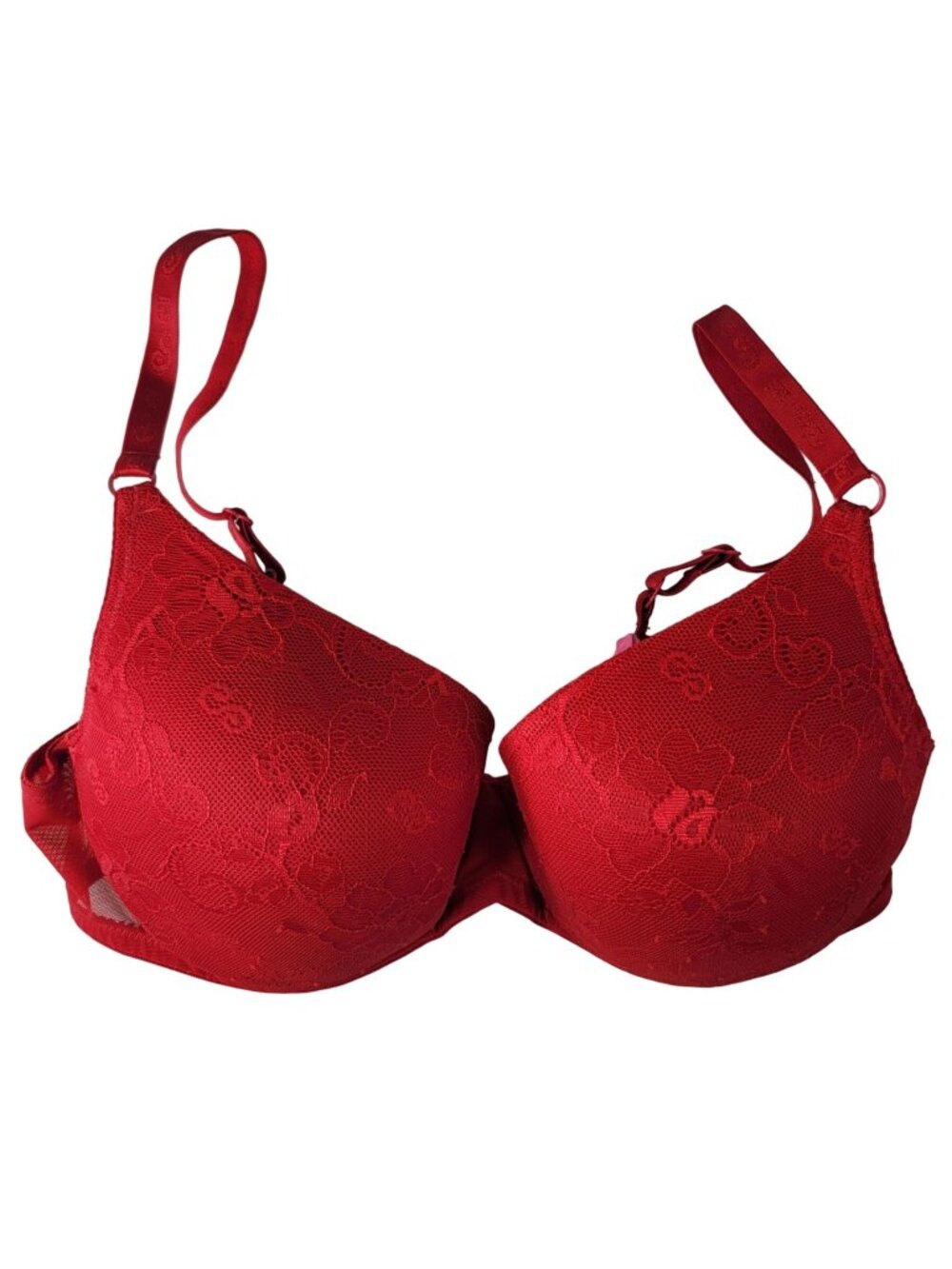 Soma Lace Underwire Plunge Bra Red 34D Adjustable Floral Design Lined Seamless